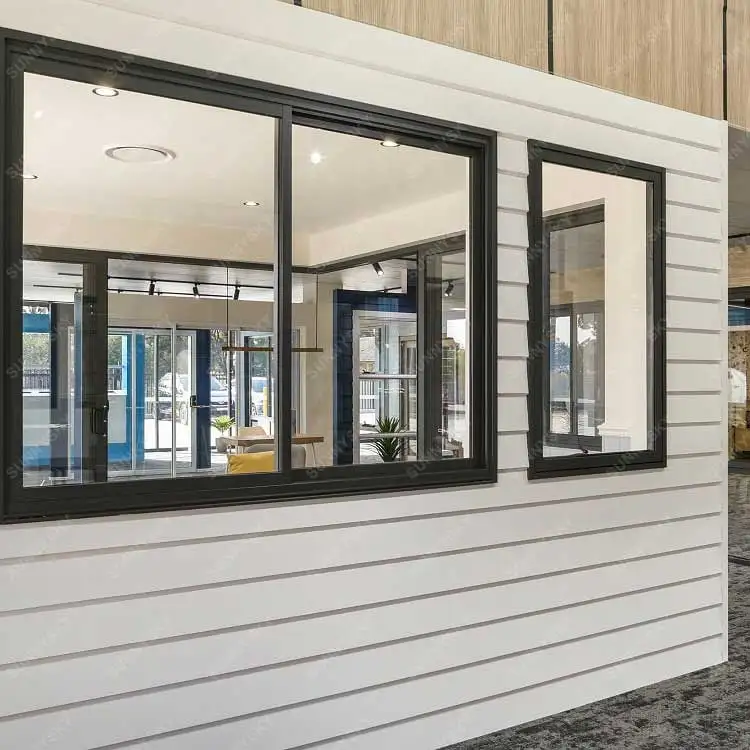 Sunnysky Grain Filmed oversized Fancy Design UPVC window wooden like Sliding pvc window