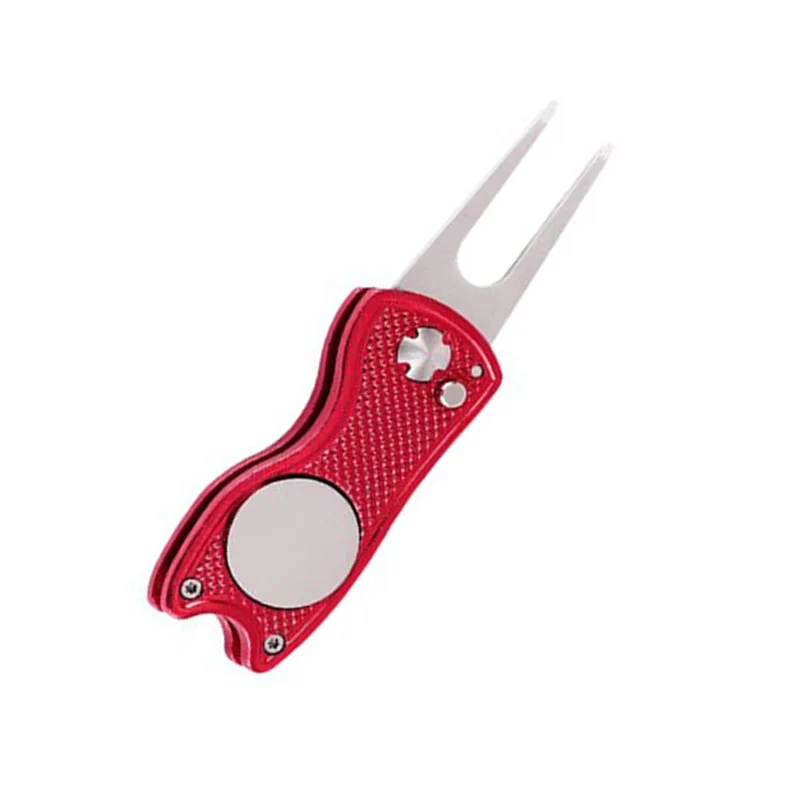 Wholesale All Metal Foldable Golf Divot Tool Multifunctional  With Magnetic Ball Marker Green Fork Golf