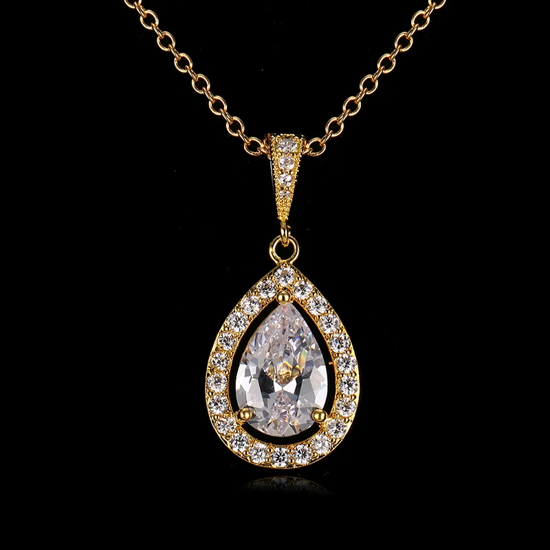 Emmaya American Italy Artificial Diamond Jewelry Water Drop Zircon Crystal Pendant Gold Necklace For Women Bridal Wedding Gift