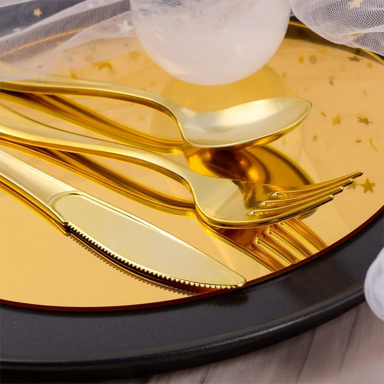 Custom Gold Plated Cutlery Set Gold Plastic Cutlery For Wedding Party