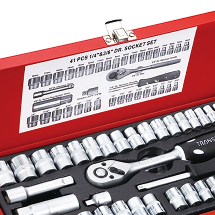 Новейший дизайн, высокое качество, 41 шт., набор хромированных насадок 1/4 и 3/8 дюйма, набор инструментов