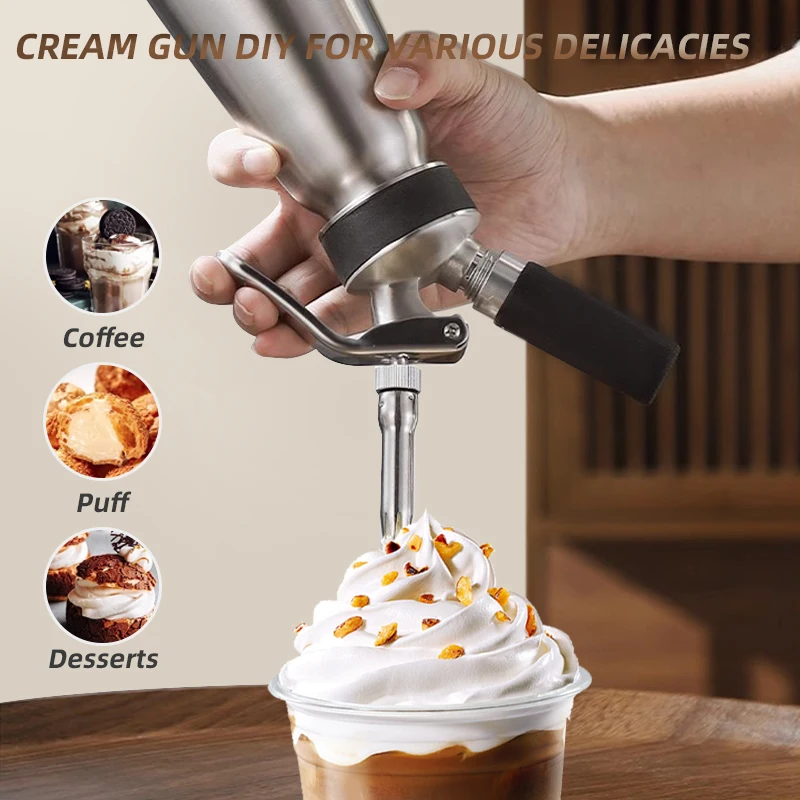 Easy to Clean Metal Cream Whipers BPA Free 1-Pint/500ml Whipped Cream Dispenser With English Instructions for Homemade Coffee