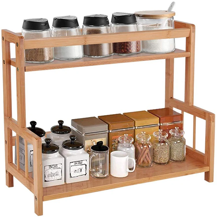 Multi Function Home Kitchen Two Layers Bamboo Spice Rack Organizer