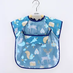 Baby girl eat overall waterproof and dirty qiu dong thin section sleeveless gown apron children cotton baby bib pocket