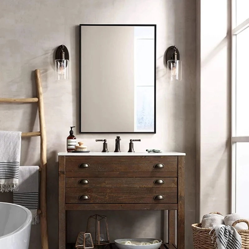 rectangle square brushed silver decorative metal framed bathroom mirror for wall wash basin mirror
