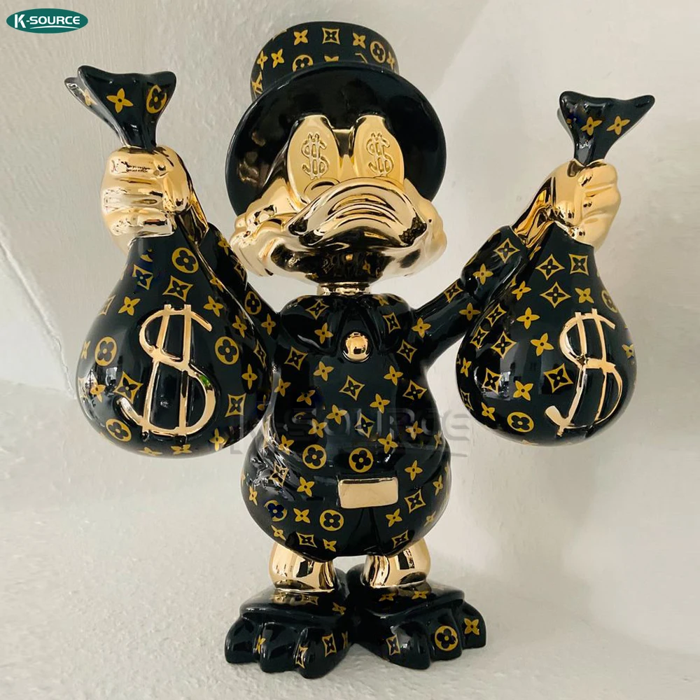 Rich money bag Donald Duck decorative sculpture Fiberglass sculpture Donald Duck resin crafts gallery display