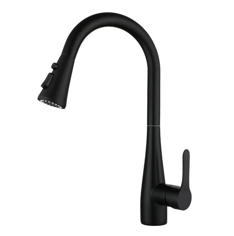 2 Function Kitchen Sink Mixer Tap with Pull Down Matte Black Single Handle High Arc Kitchen Taps