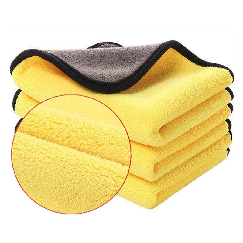 16x16 Microfiber Towel 600gsm Yellow Grey Double-SidedCoral Fleece Car Towel Microfiber Drying Wash Cloth