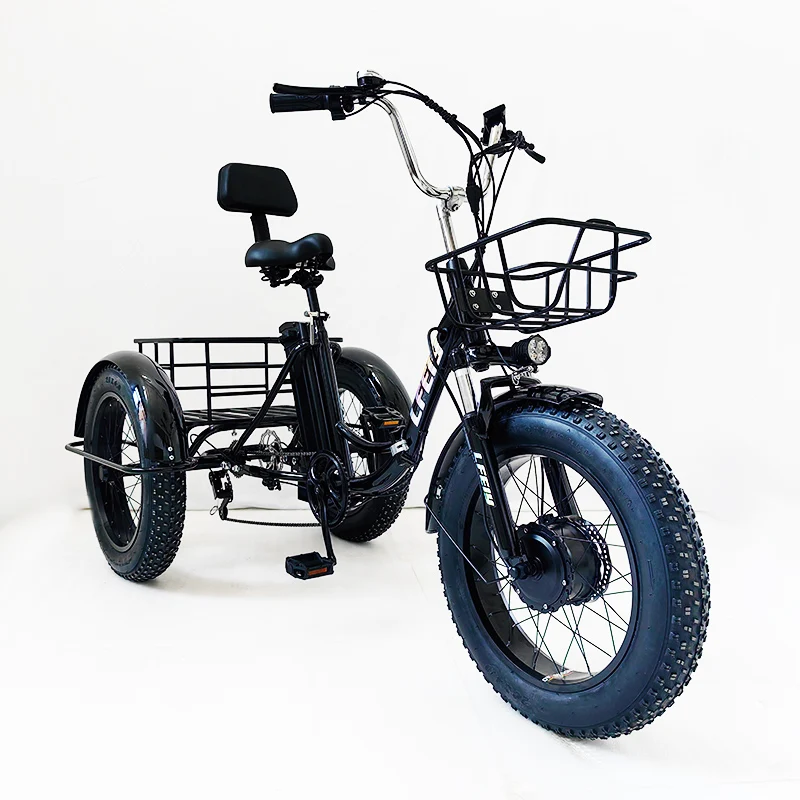 Three Wheels Adult Cargo Electric Bike 20 Inch Triciclo Electric Trike 350W Motor foldable alloy frame 3 Wheel E Bike Tricycle