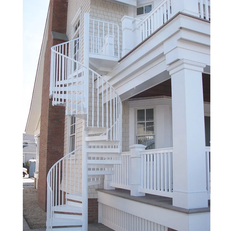 Factory Price Newest Outdoor Second Floor Narrow Spiral Staircase Wrought Iron Railing Design Steel Building Exterior Stair