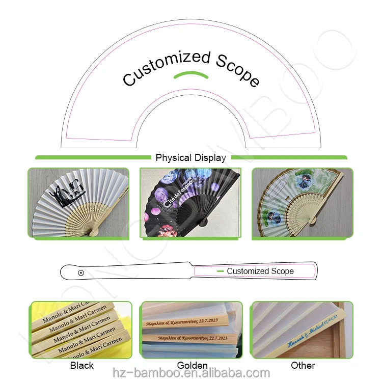 Custom Date Name Logo Wedding Fan Gift Portable Chinese Bamboo Hand Fan Painting White Color Silk Held Folding Paper Fan