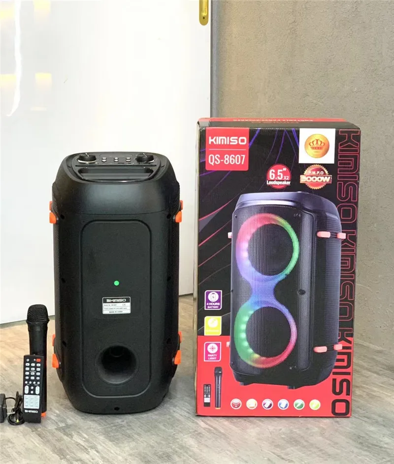 Kimiso QS-8607 двойной 6 5 дюймов портативный караоке беспроводной динамик DJ акустическая система звуковая коробка сабвуфера со светодиодной