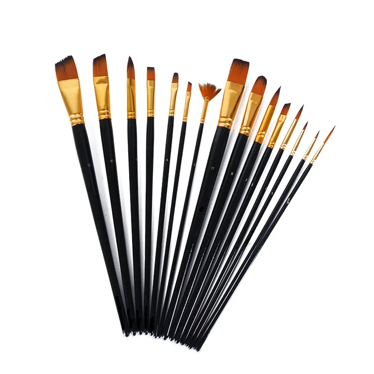 15 Pieces Acrylic Paint Brush Set Long Handle Paint Brushes Gouache Painting Brushes with Zipper Case