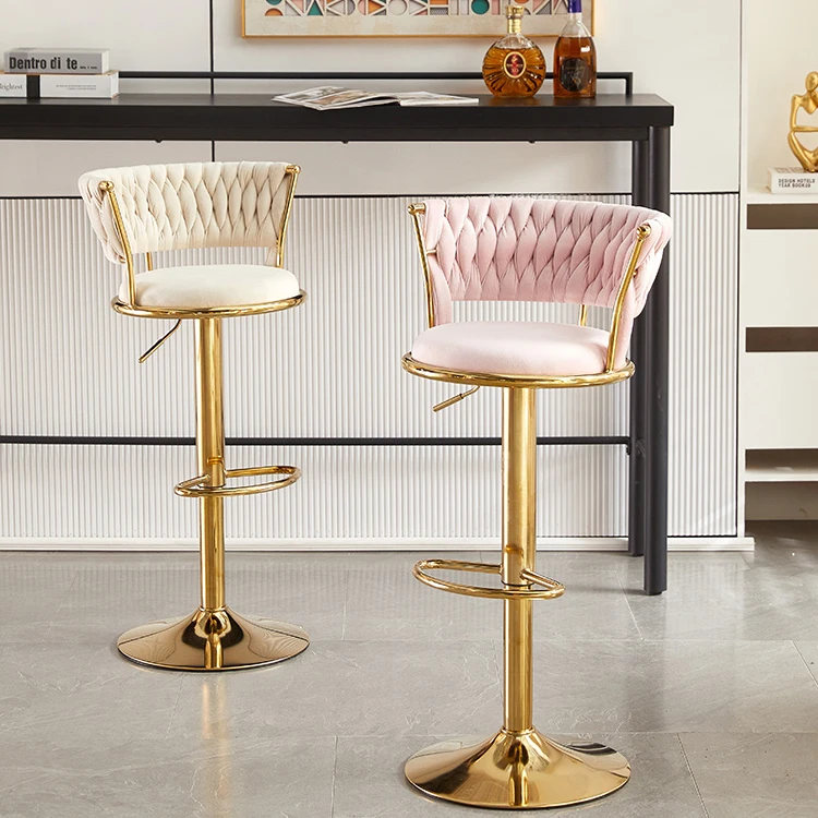 Bar Chair Nordic Tall Counter Furniture Gold Metal Velvet Back Luxury Kitchen Leather Modern High Stool Bar Chairs For Bar Table