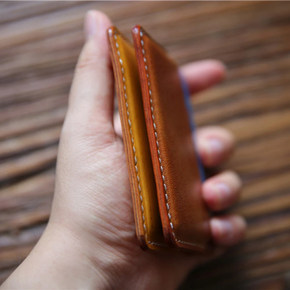 Vegetable Leather Credit Card Wallet Custom Hold Handmade Vintage Black Card Holder Wallet To Keep Bank Card