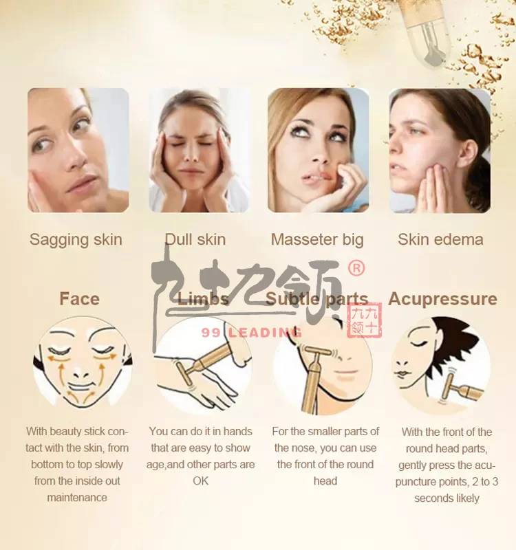 24K Golden Energy Electric Massager Personal Care Girls Face Skin Lifting Germanium Rolling Facial Massage Beauty Bar