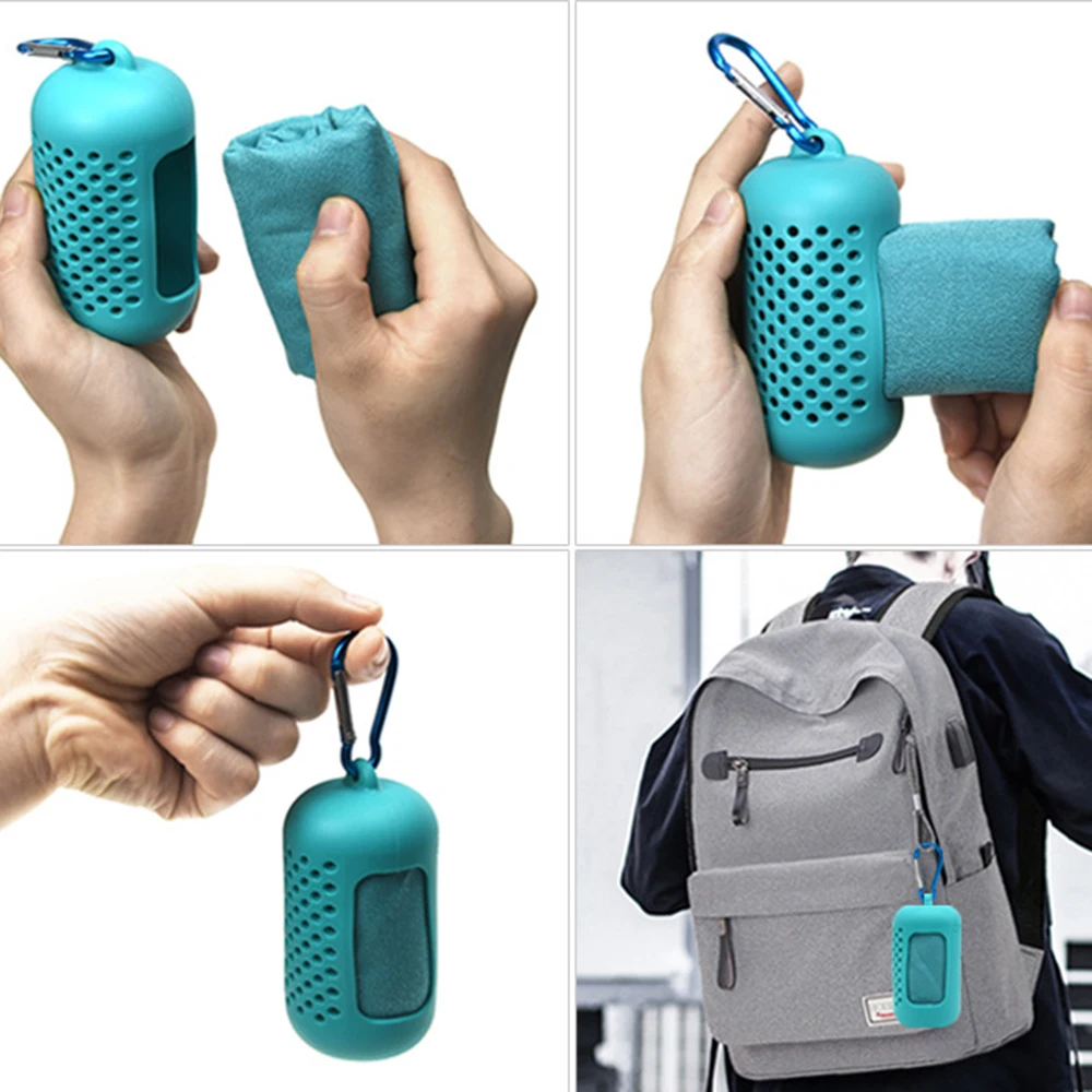 
Portable Microfiber Quick Dry Feeling Cool Ice Gym Towel Travel Sports Towel With Silicone Case For Outdoor Running Yoga Sports 