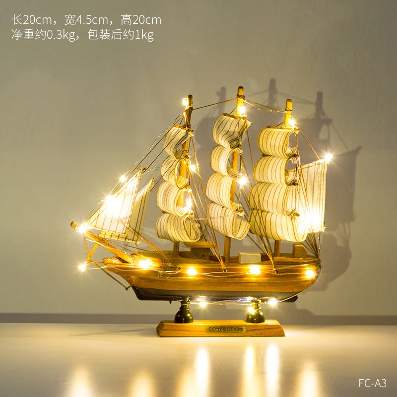 Luxury Wooden Model Ship Lighting Model Sailboat Decor Home Decoration Table Lamps Home Decor Ship Model