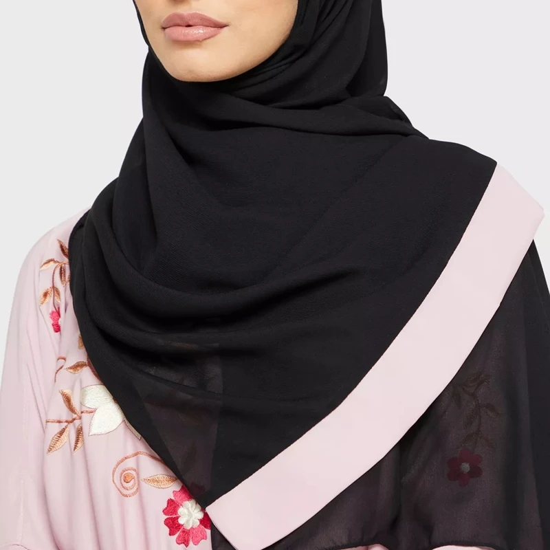 OEM custom pink 2023 summer ladies fashion embroidery turkish muslim casual dress chiffon abayas women