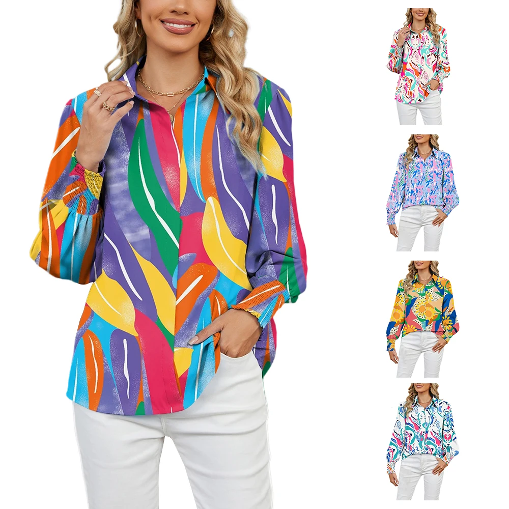 Custom Blouses Clothing Wholesale Casual Multicolor Print Ladies Smart Shirts for Women