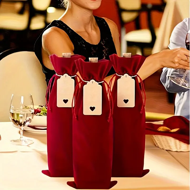 Linen Wine Bags Rustic Twine Closure Red Wine Bottle Pouches Party Supplies Home Kitchen Decor No Power Required