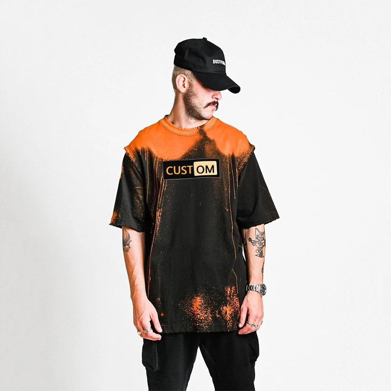 Шикарные футболки большого размера с галстуком-красителем Лоскутная летняя футболка вышивкой через плечо Мужская качественная хлопковая свободная