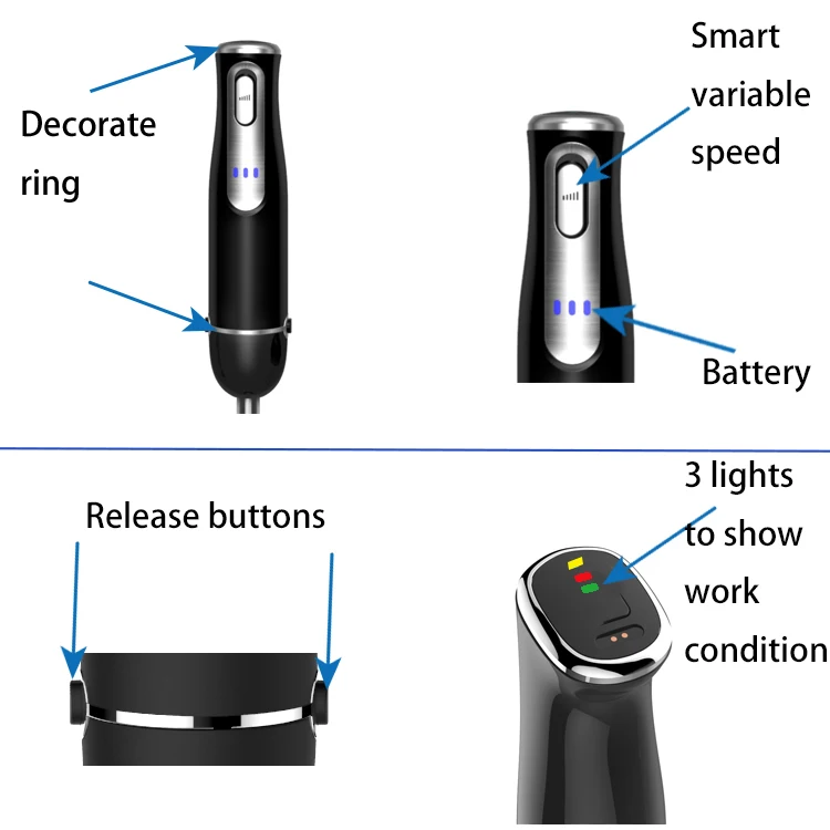 Kitchen Sticker Crest Blender Immersion Hand Blender Usb Rechargeable Silver 4 in 1 Mixer Multifunctional Shiny English Touchpad
