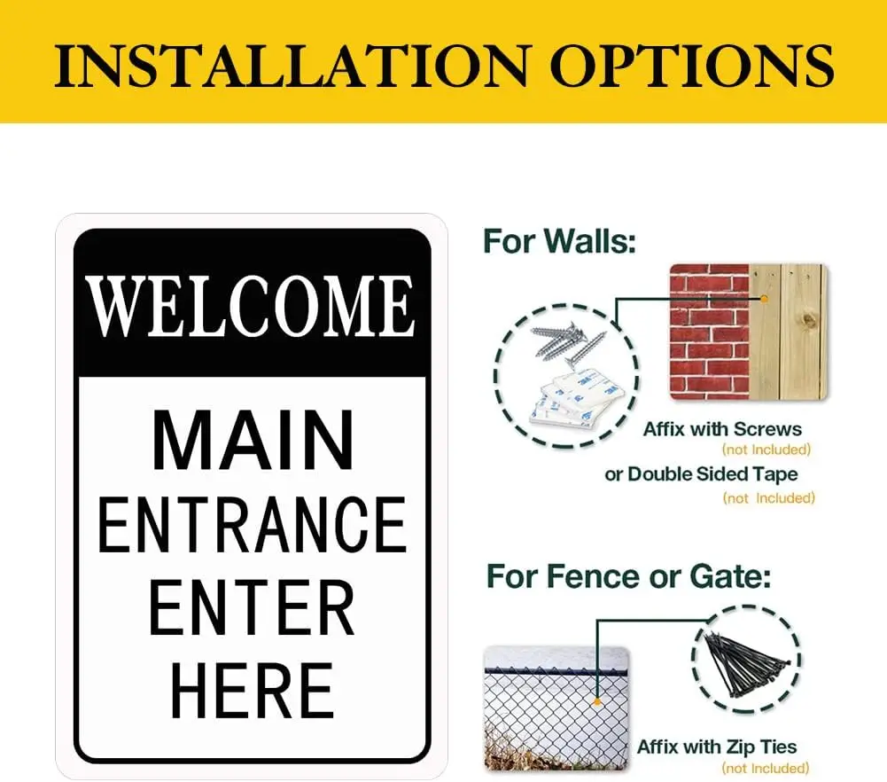 Securun 2024 Main Entrance Enter Here Sign With Water And Weather Proof Aluminum Material For School And Hospital