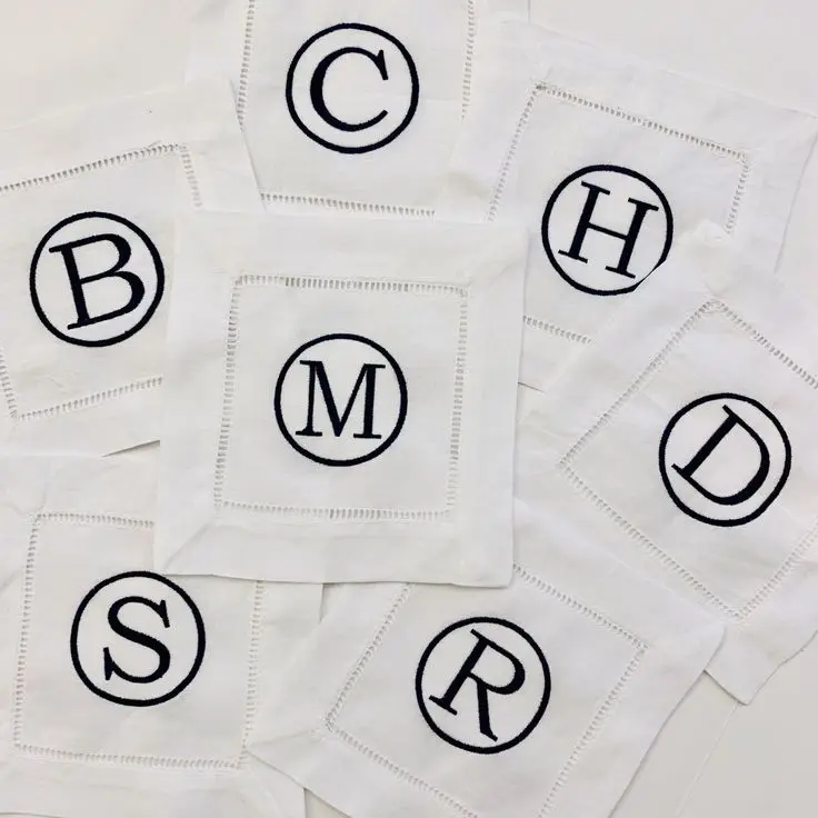 natural european french 100% pure linen hemstitch cocktail napkin stonewash customize embroidery