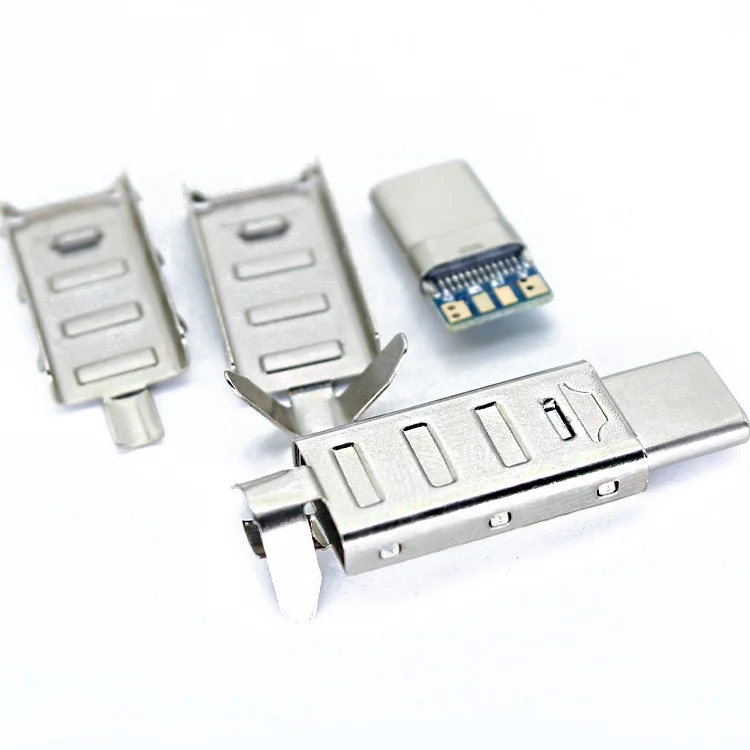 Usb-C 2.0 Plug Diy Housing Gold Usb-A Shell Usbc 5.1K Ohm Resistor 24pin 4p 4Pin Male USB Type C Connectors With Metal Housing