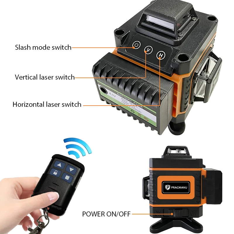 Pracmanu 16 Lines 4D Laser Level Green Lines Self-Leveling Horizontal and Vertical Powerful Green Beams Laser Level