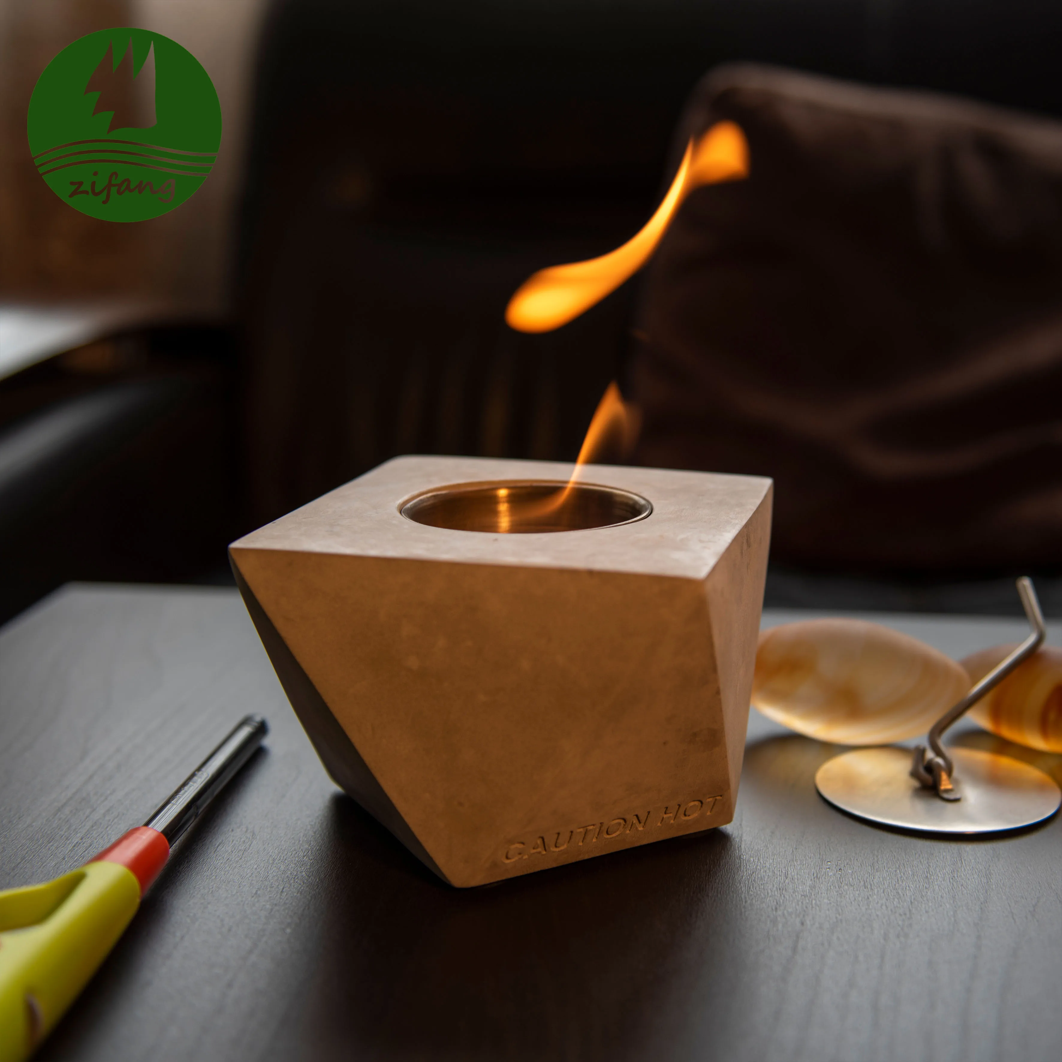 Modern Square Smokeless Outside Camping Patio Concrete Mini Desktop Tabletop Bioethanol Firepit Fire Pit Heater Firebowl