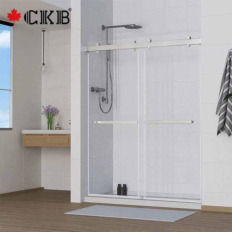 CKB Stock In USA Brushed Nickel Matt Black Chrome Frameless Stainless Steel Sliding Shower Door