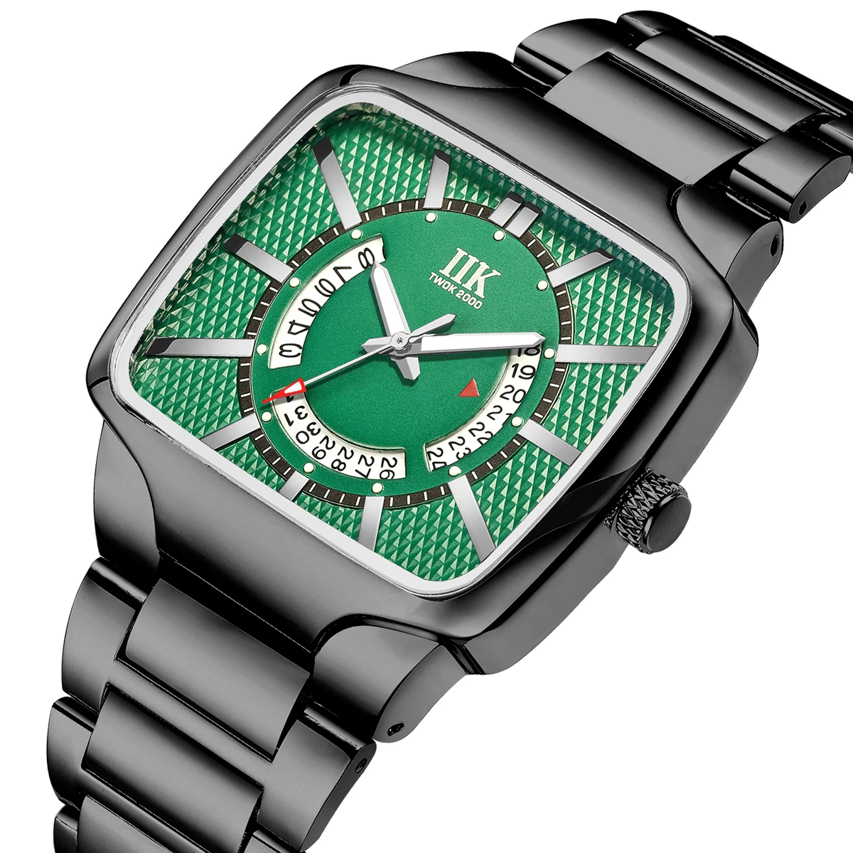 Shinny Square IIK Collection Green Dial Waterproof Date Quartz Custom Logo Men Wrist Watch