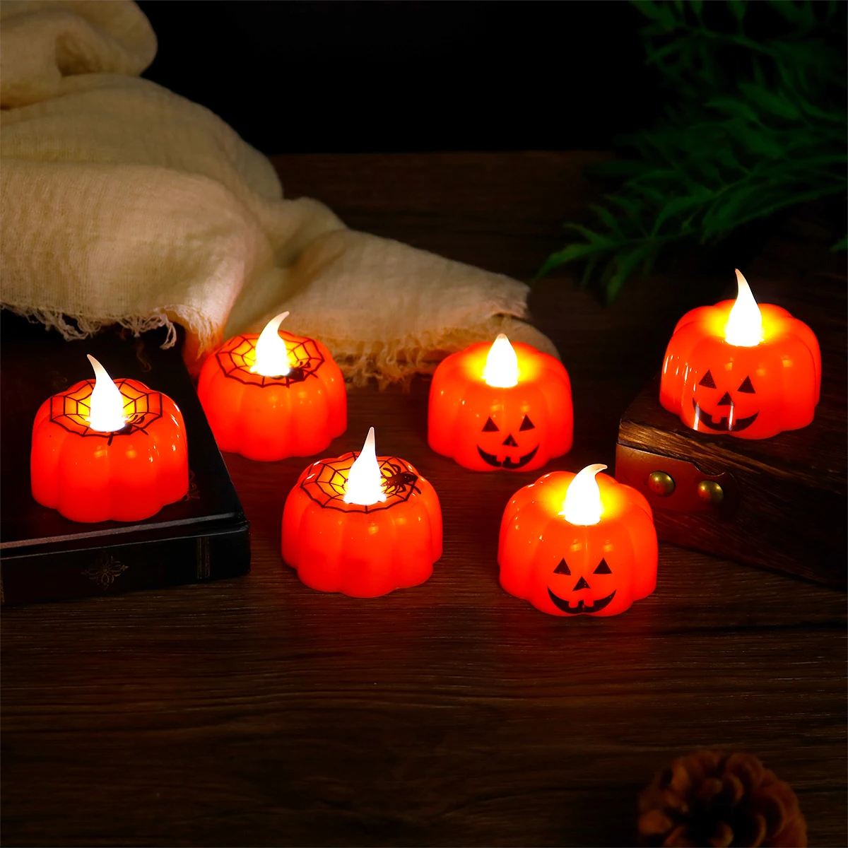 Led Pumpkin Shaped Tealight With Smile Pattern Electronic Flameless Candle Holiday Decoration Halloween Decorative Candle