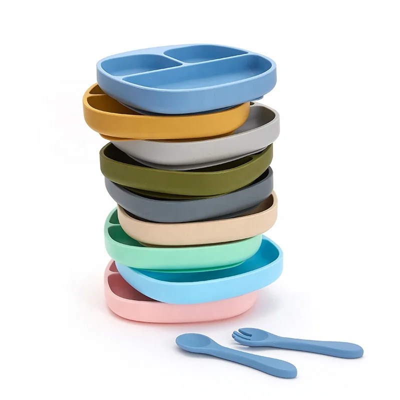 Amazon Top Selling Platos Divided Unbreakable Silicone Plate Baby Suction Dishwasher Safe Plate