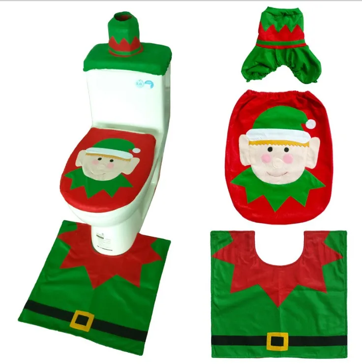 
Snowman Santa Toilet Seat Cover and Rug Set Red Christmas Decorations Bathroom 