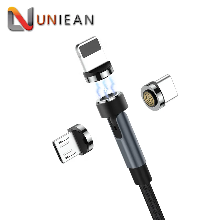 Wholesale Magnetics 3in1 540 Degree Free Rotation Magnetic iPhone Charger USB Data Charging Cable Magnet with Magnetic Pieces