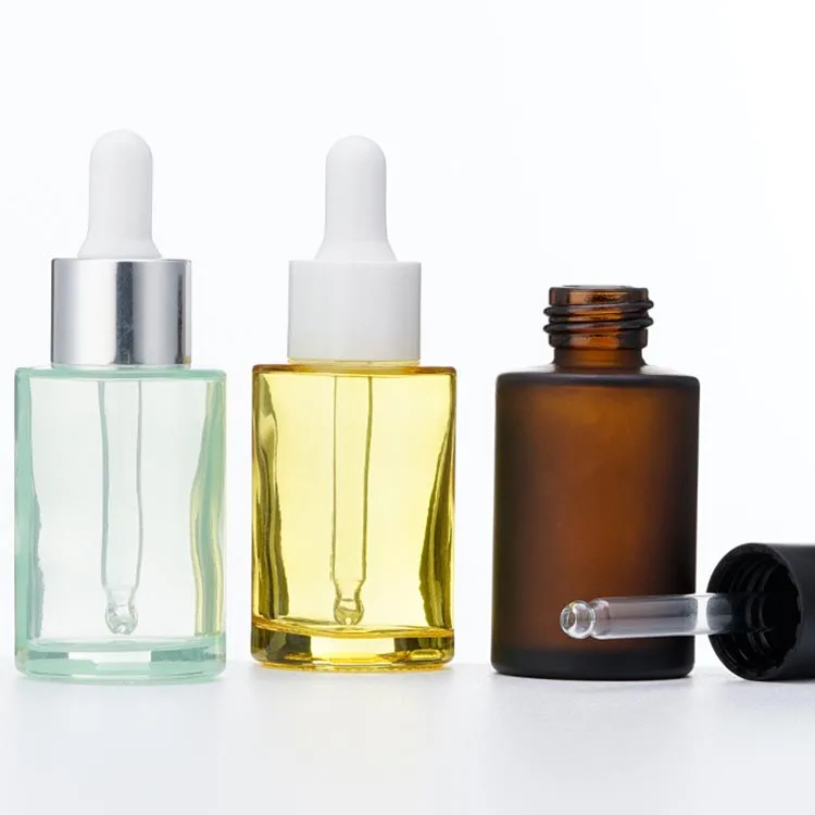 1OZ Amber Frosted Glass Bottle With Dropper flat Shoulder Serum Dropper Bottle Perfume  Essential Oil Bottle 20-410