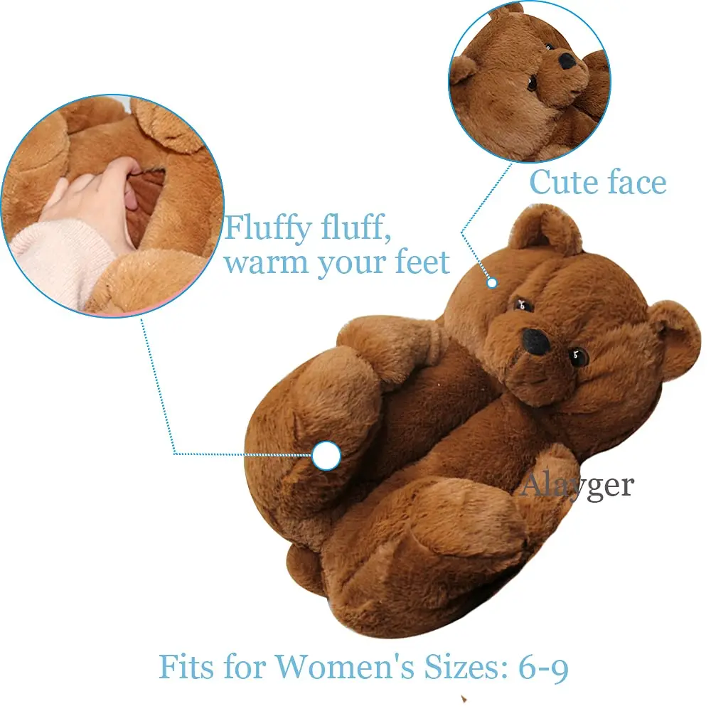Teddy bear slippers 2022 fuzzy teddy Wholesale Plush adult Slipper House teddy bear slippers for women girls