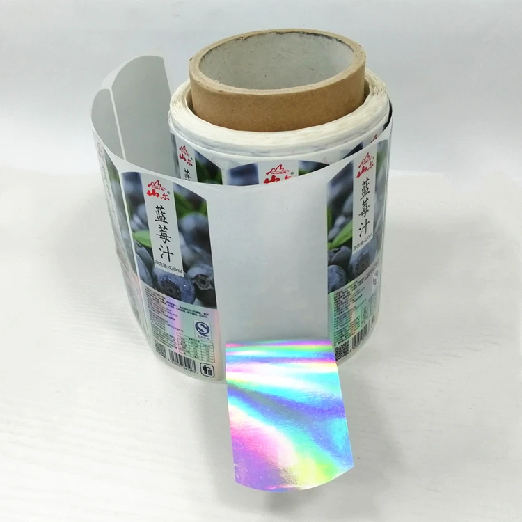 Roll Packaging Brand Name Logo Sticker, Juice Beverage Bottle Adhesive Label Sticker, Glossy Plain Laser BOPP Label