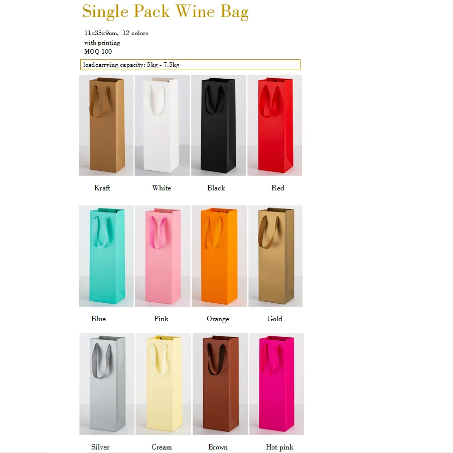Custom Logo Cheap Printed Wine Bottle Holder Package Single Double Pack Paper Red Wine Bag With Printing and Handle