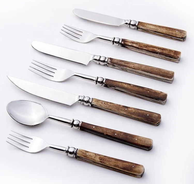 Stainless Steel Flatware Set With Bone Inlay Handle S/5 or S/7, Wedding & Parties Cutlery