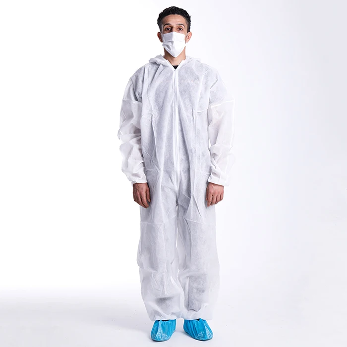 Disposable pp  hazmat suit safety disposable waterproof white non sterile coverall  ppe with hood for body protection