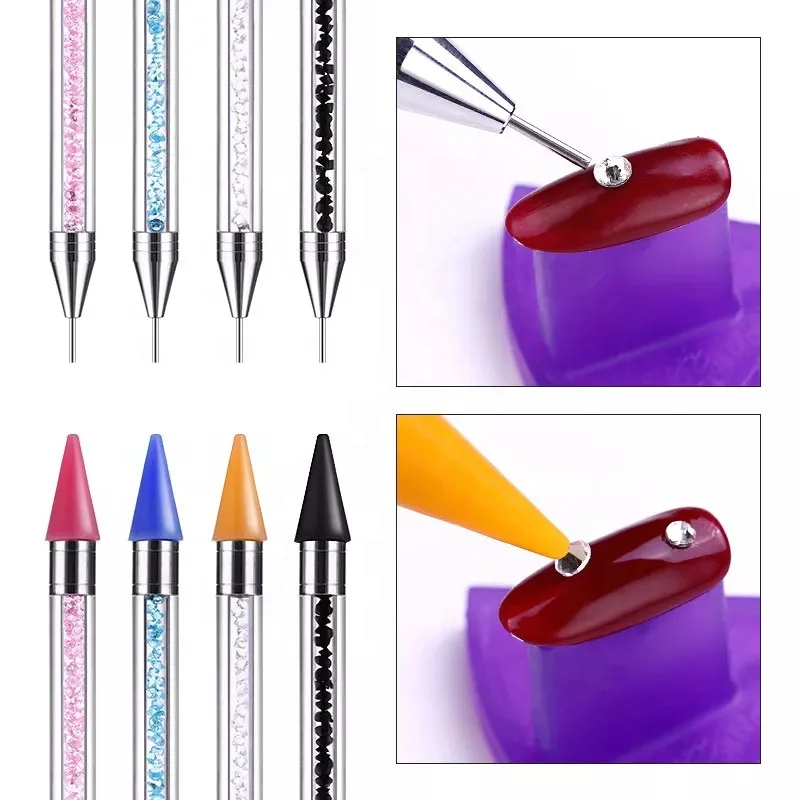 Factory Nail Rhinestones Pick Up Pencil Dual Ended Wax Dotting Pencil 2 head Wax Picker Pencil for Manicure