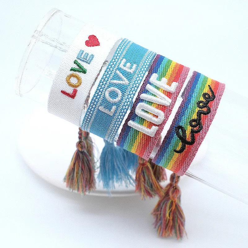 Custom Logo Bohemian Ethnic Handmade Brazilian Bracelets Woven Rope String Crochet Letter Love Friendship Bracelets For Women