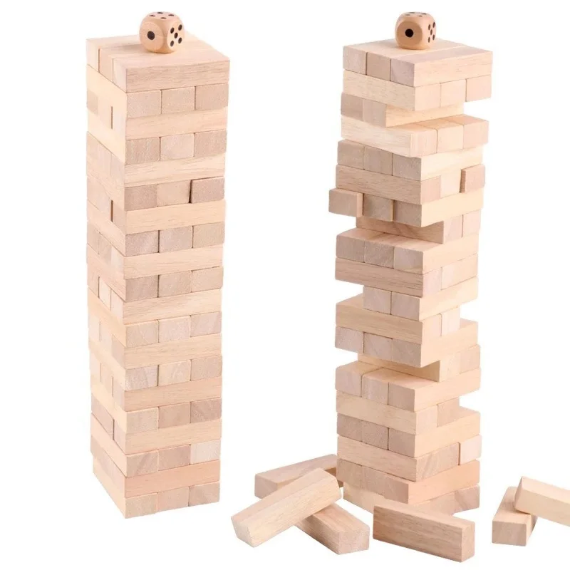 New Timber Tower Wood Block Stacking Game Classic Wooden Blocks for Building Toppling and Tumbling Games