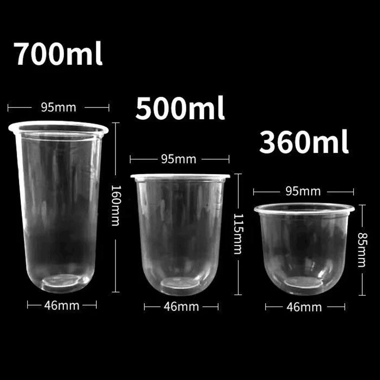 360ml 500ml 700ml  printed take away plastic Bubble Boba Milk Tea Cup With Lids