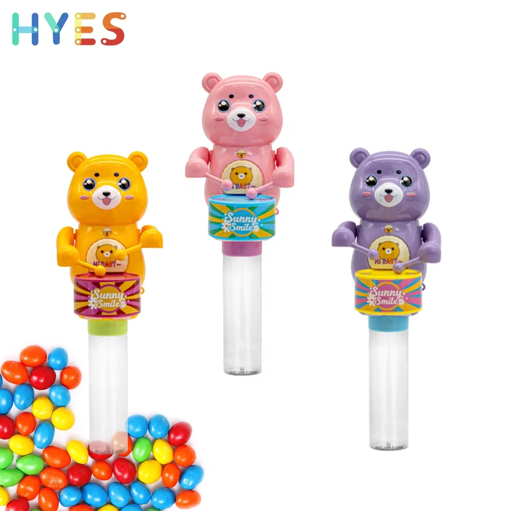 Huiye New Arrival Drummer Cartoon Bear Candy Toys Windup Beating Drum Candy Toys Lovely Design Bear Candy Toys For Children Gift