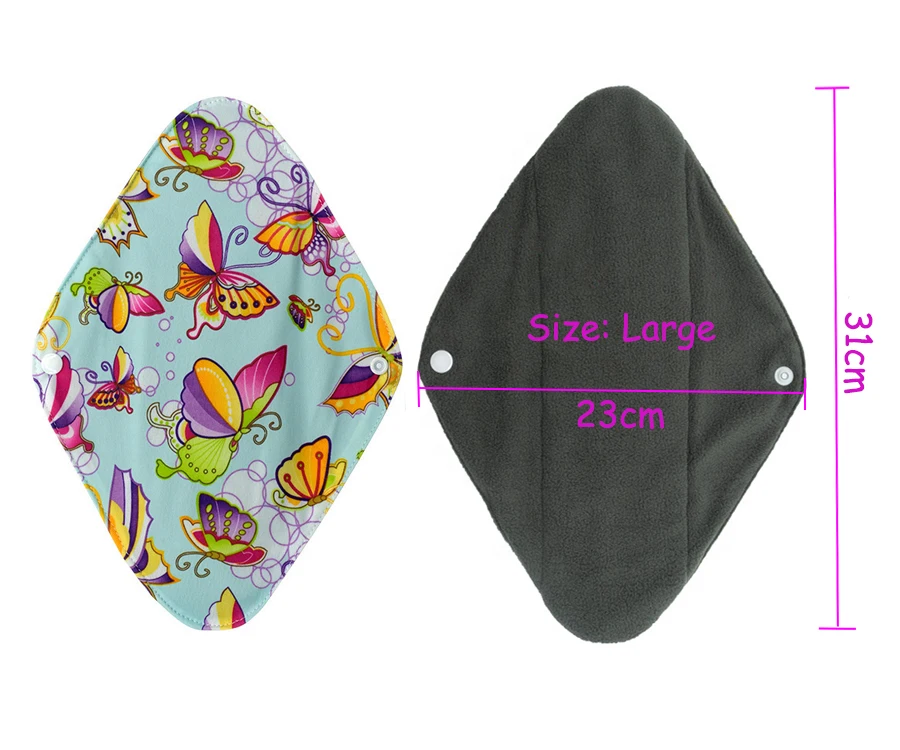 23x31cm large reusable sanitary pads towel napkin heavy flow washable bamboo charcoal cloth menstrual pads for night lady women